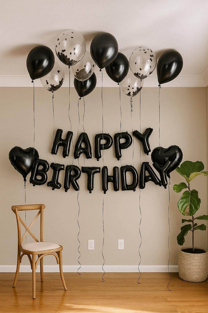 Elegent Black Happy Birthday Decoration Theme Set
