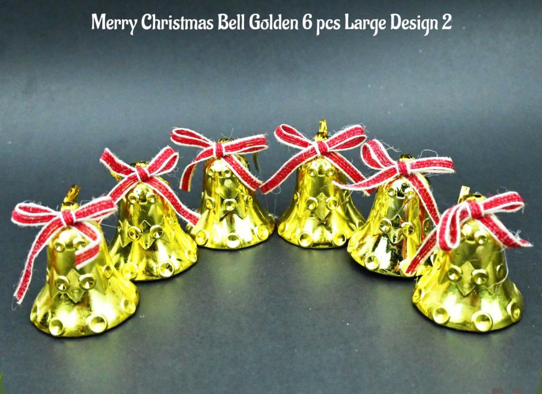Christmas Decoration Hanging Bells - 6 Pcs - Golden - Size Large