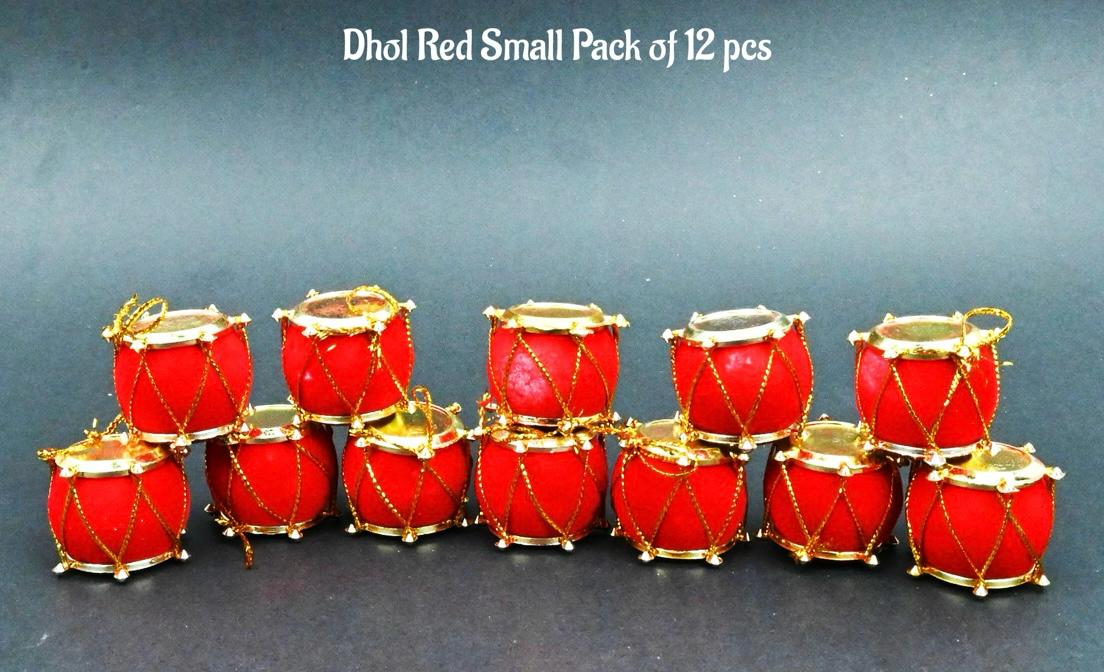 Christmas Decoration Dhol - Small Size - 12 Pcs - Red