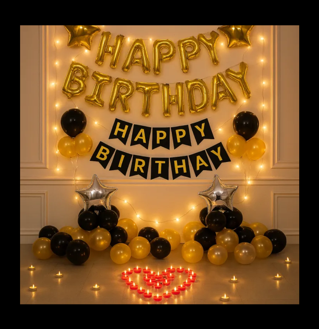 Black and Golden Happy Birthday Decoration Theme Set