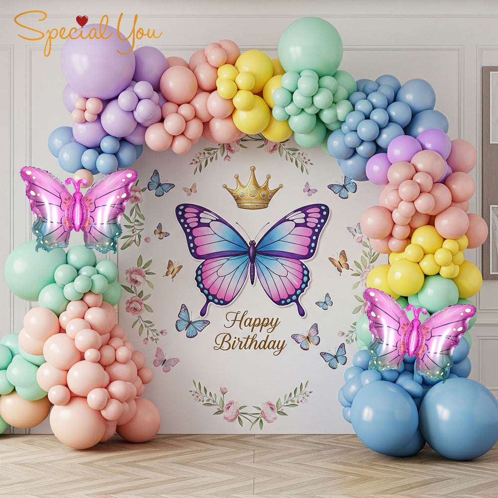 Happy Birthday Printed Butterfly Backdrop Flax Decoration Theme Setup | 6 x 6 Foot Backdrop printed Flax