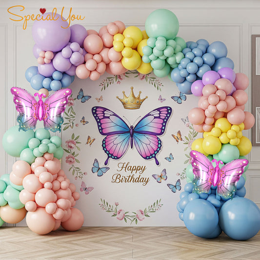 Happy Birthday Printed Butterfly Backdrop Flax Decoration Theme Setup | 6 x 6 Foot Backdrop printed Flax