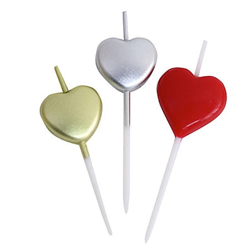 Pack of 3 Heart Shaped Cake Topper Candles
