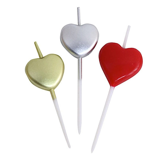 Pack of 3 Heart Shaped Cake Topper Candles