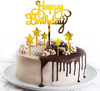 3D Acrylic Happy Birthday Cake Topper For Birthday Celebration | Golden