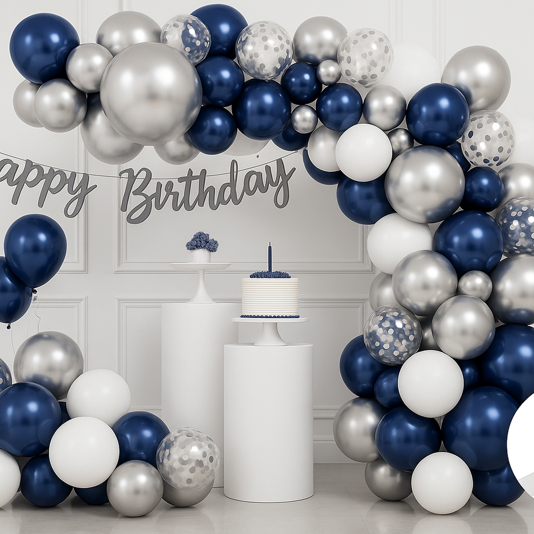 Trending Blue and Silver Happy Birthday Decoration Theme Set