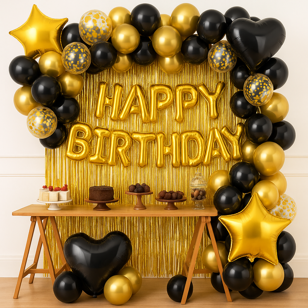 Black and Gold Happy Birthday Decoration Theme