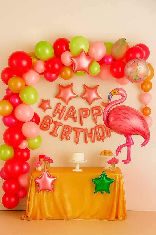 Colorful Flamingo Happy Birthday Decoration Theme Setup