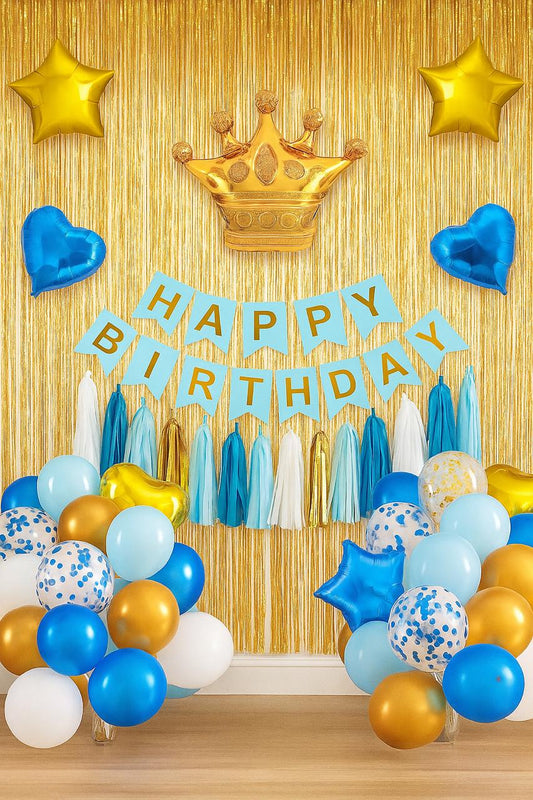 Blue and White Happy Birthday Decoration Theme Set