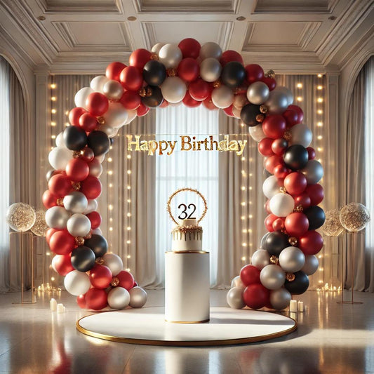 Elegent Style Red Black and Gold Happy Birthday Decoration Theme Set