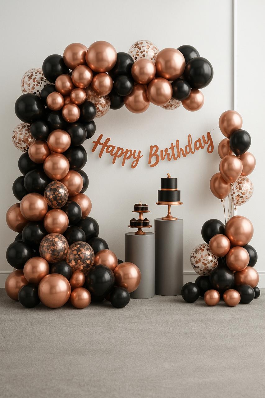 Elegent Design Rose Gold and Black Happy Birthday Decoration Theme
