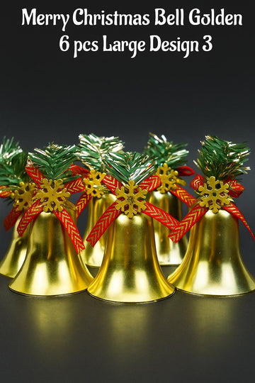 Christmas Decoration Golden Bells | Large Size - 6 Pcs