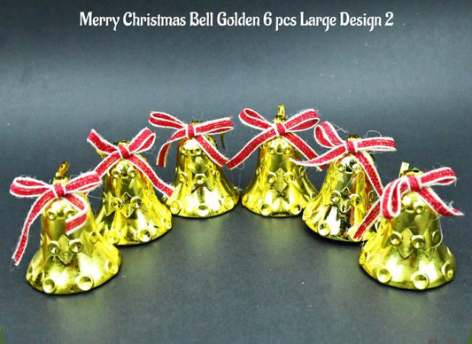 Christmas Decoration Hanging Bells - 6 Pcs - Golden - Size Large