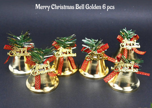 Christmas Decoration Hanging Bells - Large Size - 6 pcs - Golden Color