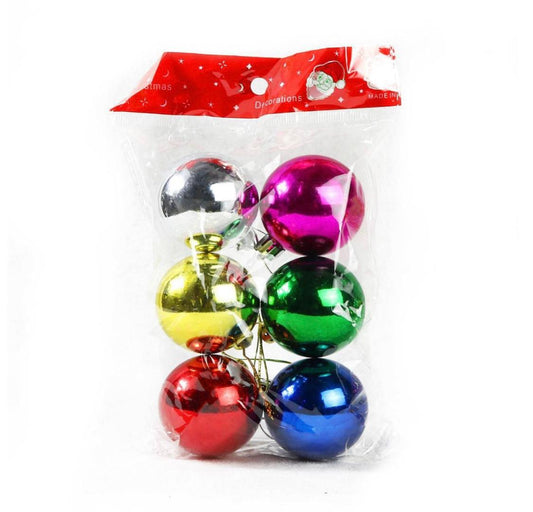 Christmas Decoration Round Shaped Chrome Balls Mulicolor - 6 Pcs