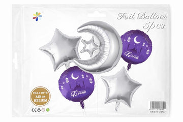 Moon and Stars 5 Pcs Ramadan Kareem Decoration Balloons – Perfect for Iftar Parties 🌙✨🎈
