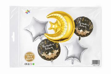Moon and Stars 5 Pcs Ramadan Kareem Decoration Balloons – Perfect for Iftar Parties 🌙✨🎈