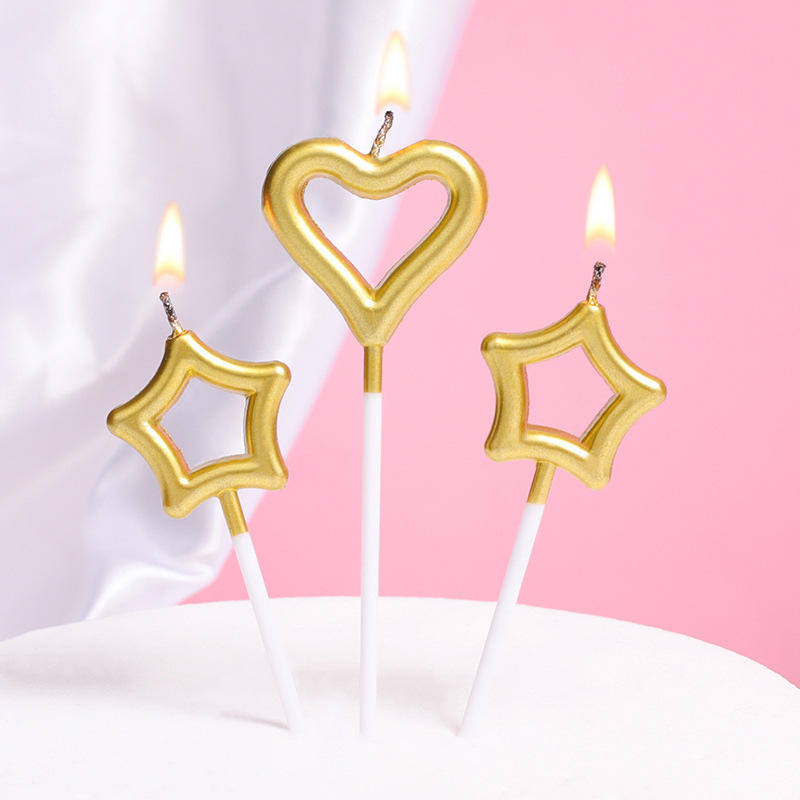 Pack of 3 Heart and Star Shaped Cake Topper Candles