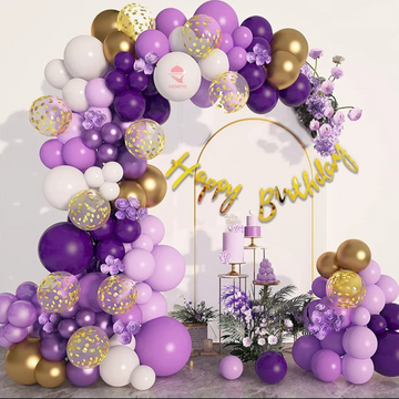 Purple White and Gold Happy Birthday Decoratiom Theme Set
