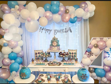 White Blue and Silver Happy Birthday Decoration Theme Set with Net and Fairy Lights