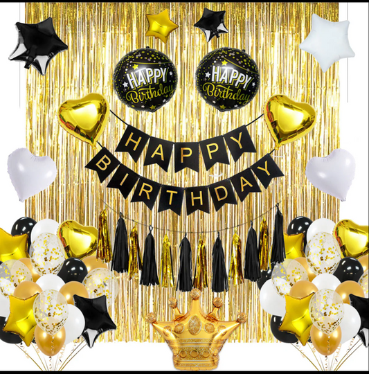 Black and Gold Happy Birthday Decoration Theme Set