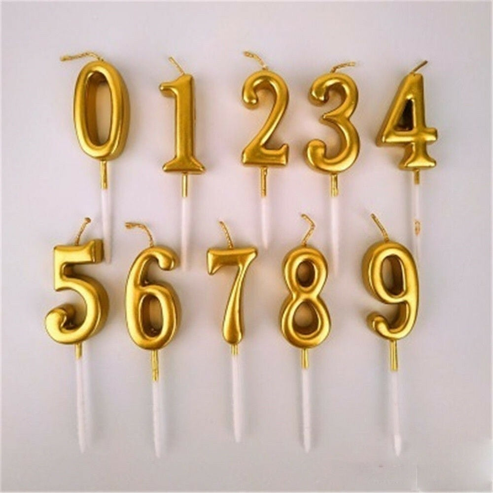 3D Mettalic Number Candles Cake Toppers For Parties and Birthday Celebration | Golden