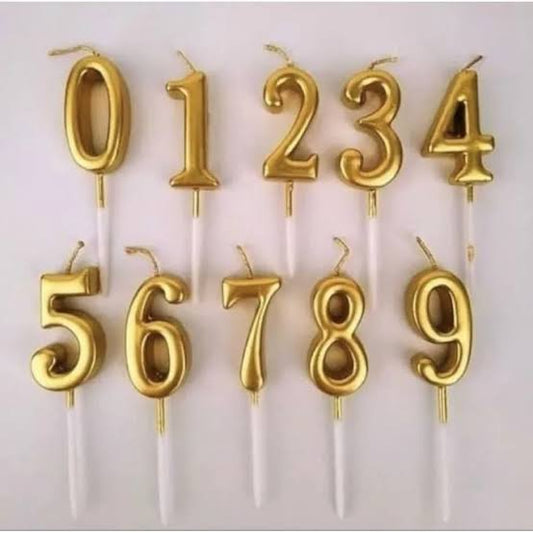 3D Mettalic Number Candles Cake Toppers For Parties and Birthday Celebration | Golden